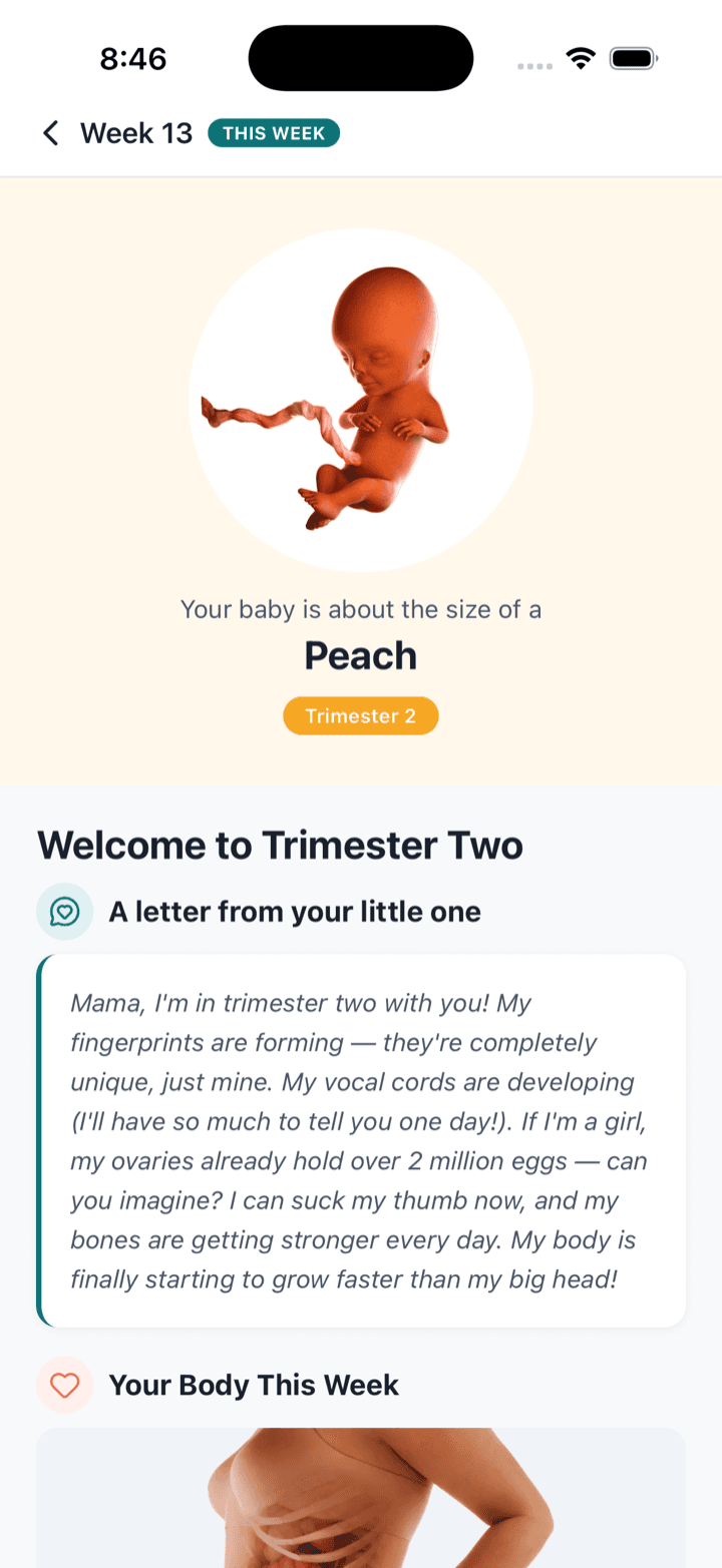 Ovyacare app — pregnancy weekly guide and baby size