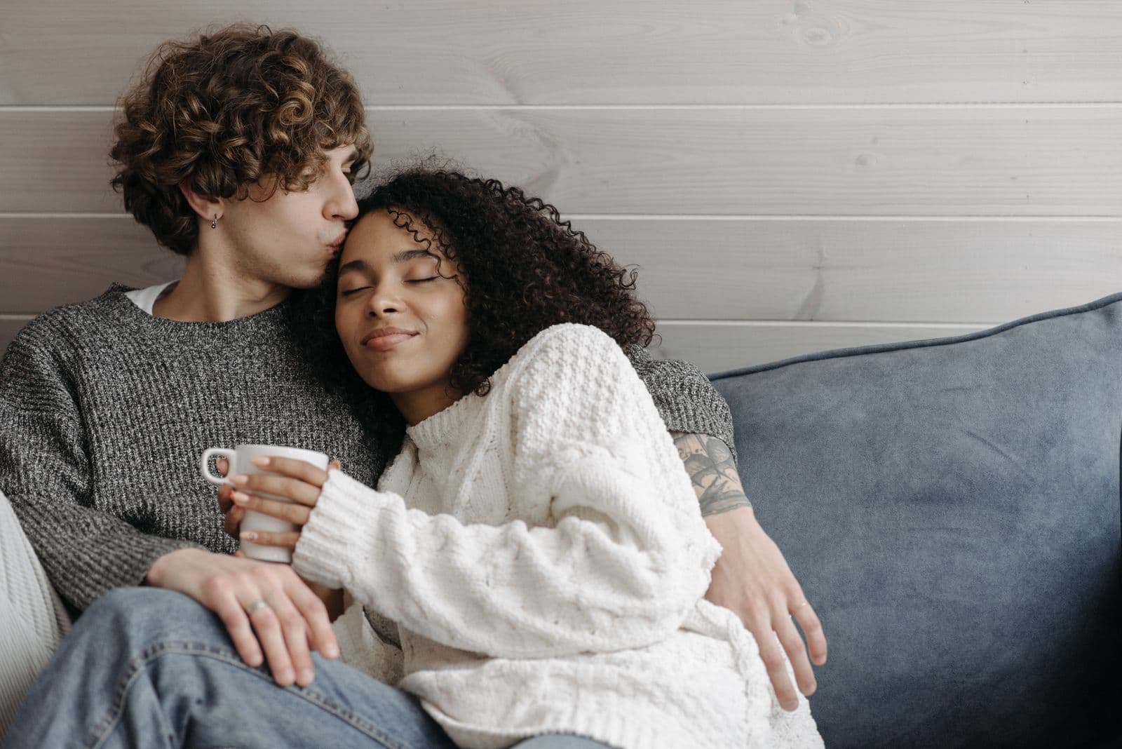 An affectionate couple at home